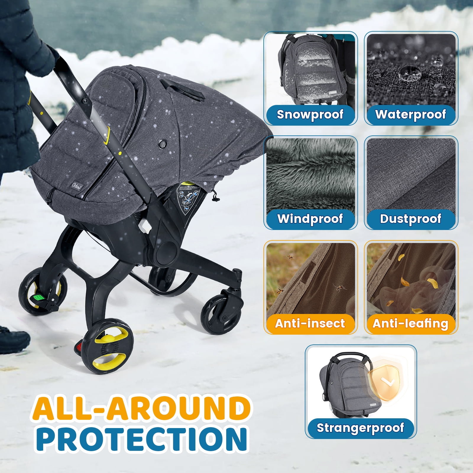 Orzbow Winter Car Seat Cover for Babies, Waterproof Carseat Canopy Cover with Peep Window of Breathable Mesh, Machine Washable, Dark Grey