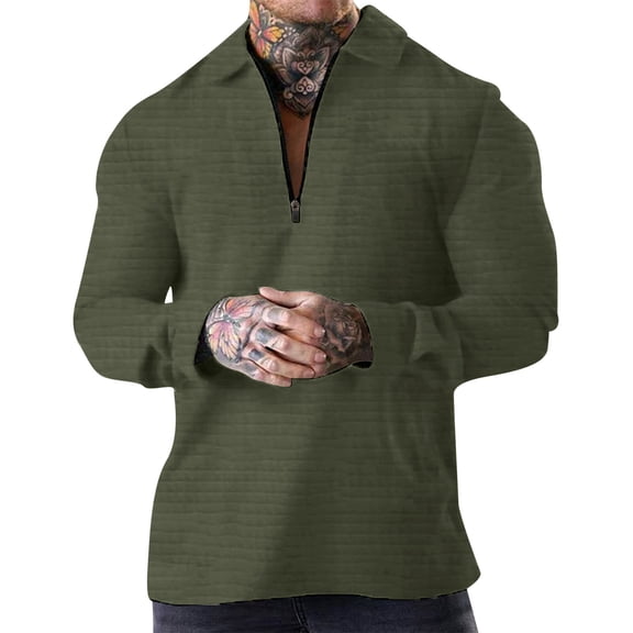 FUZHIQ Men's Long Sleeve Quarter Zip Polo Shirts Slim Fit Waffle Knit Textured Fabric, Breathable Soft Multi Colors for Fall Winter Casual Daily Work Wear,M
