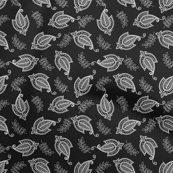 oneOone Cotton Cambric Black Fabric Asian Paisley Sewing Material Print Fabric By The Yard 42 Inch Wide