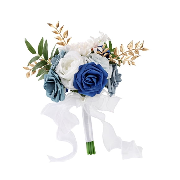 Ramo de rosas artificiales de 29cm, cinta para ramo de novia, borla, accesorios de fotografía para compromiso, aniversario, ramo de flores para novia Azul