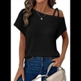 thumbnail image 1 of Camiseta Informal de Verano para Mujer, de Corta, con Hombros Descubiertos y Tejido Gofre, Color Negro, Talla S, 1 of 6
