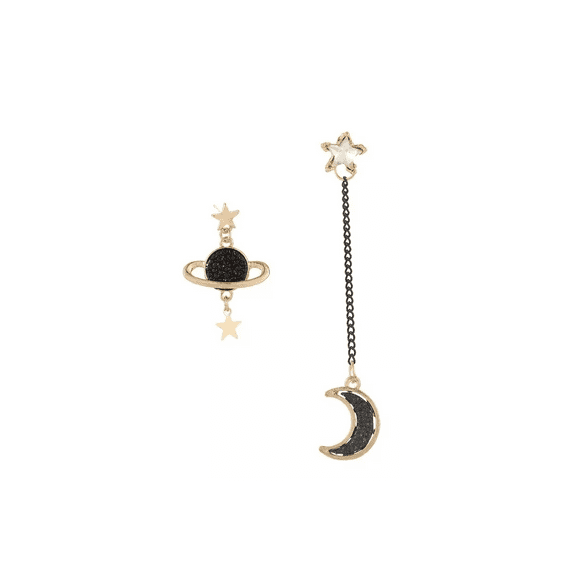 Aretes Asimétricos Largo Luna Estrella Y Planeta
