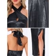 thumbnail image 5 of DARING DIVA Women's Satin Cocktail Halter Deep V Neck Sleeveless Dress L Black, 5 of 6