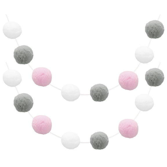 Uxcell 2pcs Pom Pom Garland 6.6 Ft 30 Balls for Craft Decoration(White, Grey, Pink)