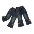 thumbnail image 2 of HAOTAGS Girls Leg Denim Jeans, Straight Casual Fall Pants Loose Bowknot Decoration Navy 8 Months, 2 of 3