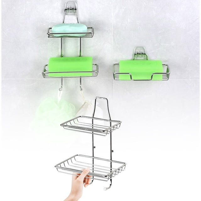 HOZADOIE Soap Rack Home Essentials Stainless Steel Soap Rack Bathroom Storage Rack Non Perforated Wall Mounted Soap Storage Rack