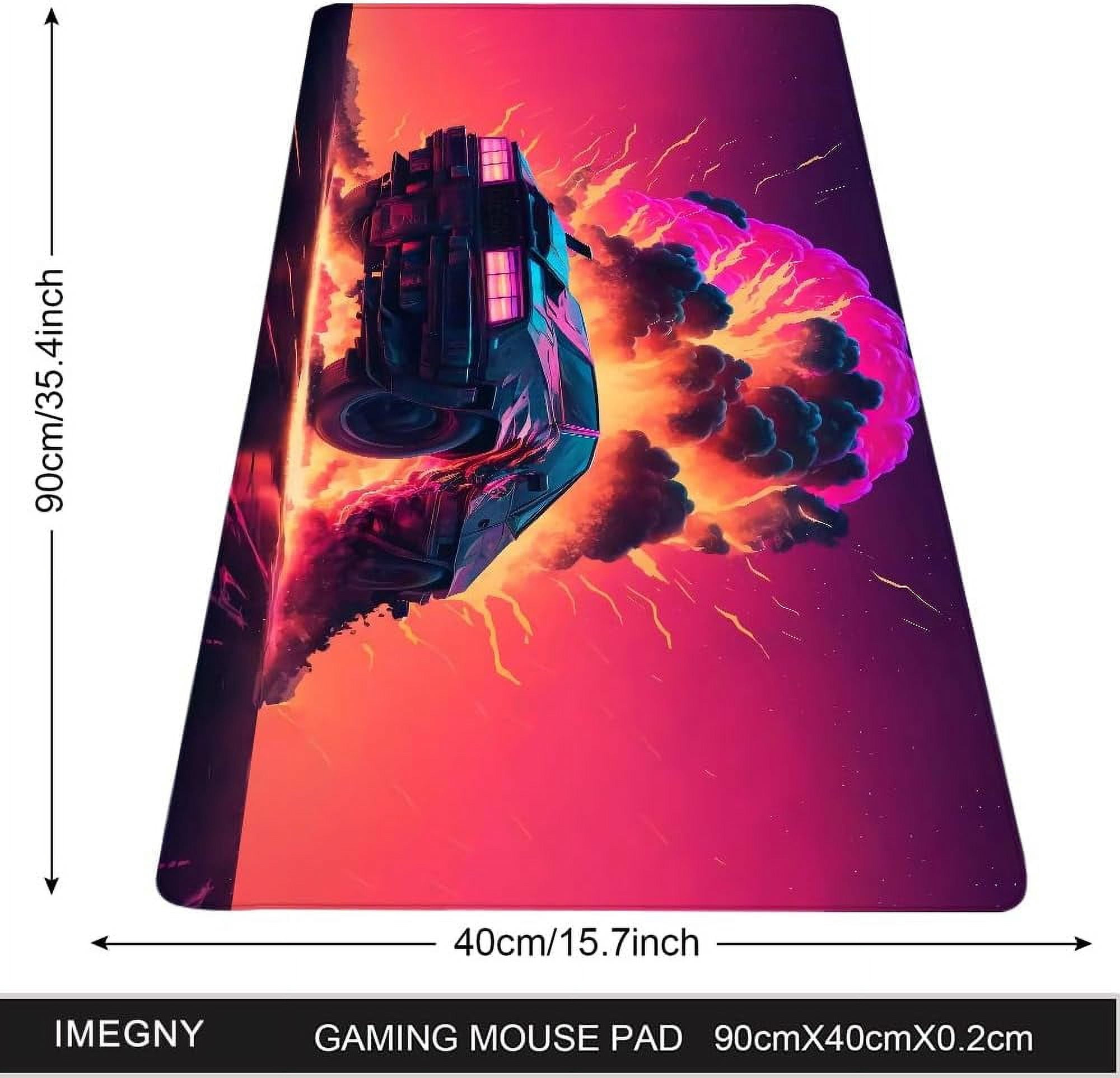 Large Gaming Mouse Pad, Extended XXL Desk Pad & Non-Slip Rubber Mat for Mice and Keyboard with Stitched Edges (90x40 retrowavecar013)