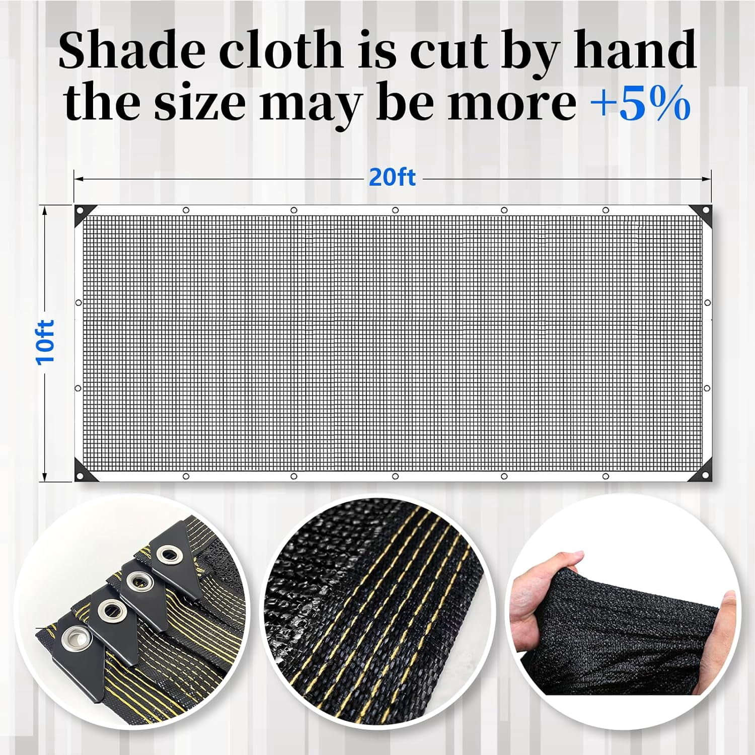 10x20 FT Sun Shade Cloth,Mesh Tarp with Grommets for Plant Cover,80% Patio Canopy Garden Pergola Greenhouse Car Barn Kennel,Black