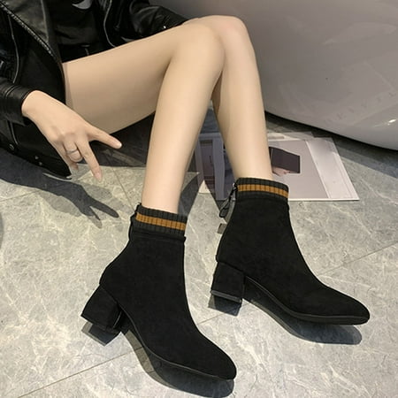 

Akiihool Boots for Women Women s Boots Fashion Lug Sole Heel Classic Pointed Toe Side Zipper Booties (Black 7.50)