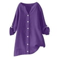 thumbnail image 3 of gbyLJF Women's V-neck Cotton Linen Blouse Button Down Long sleeve Casual Top Plus Size Tops Loose Fit Clothes for Women, 3 of 6