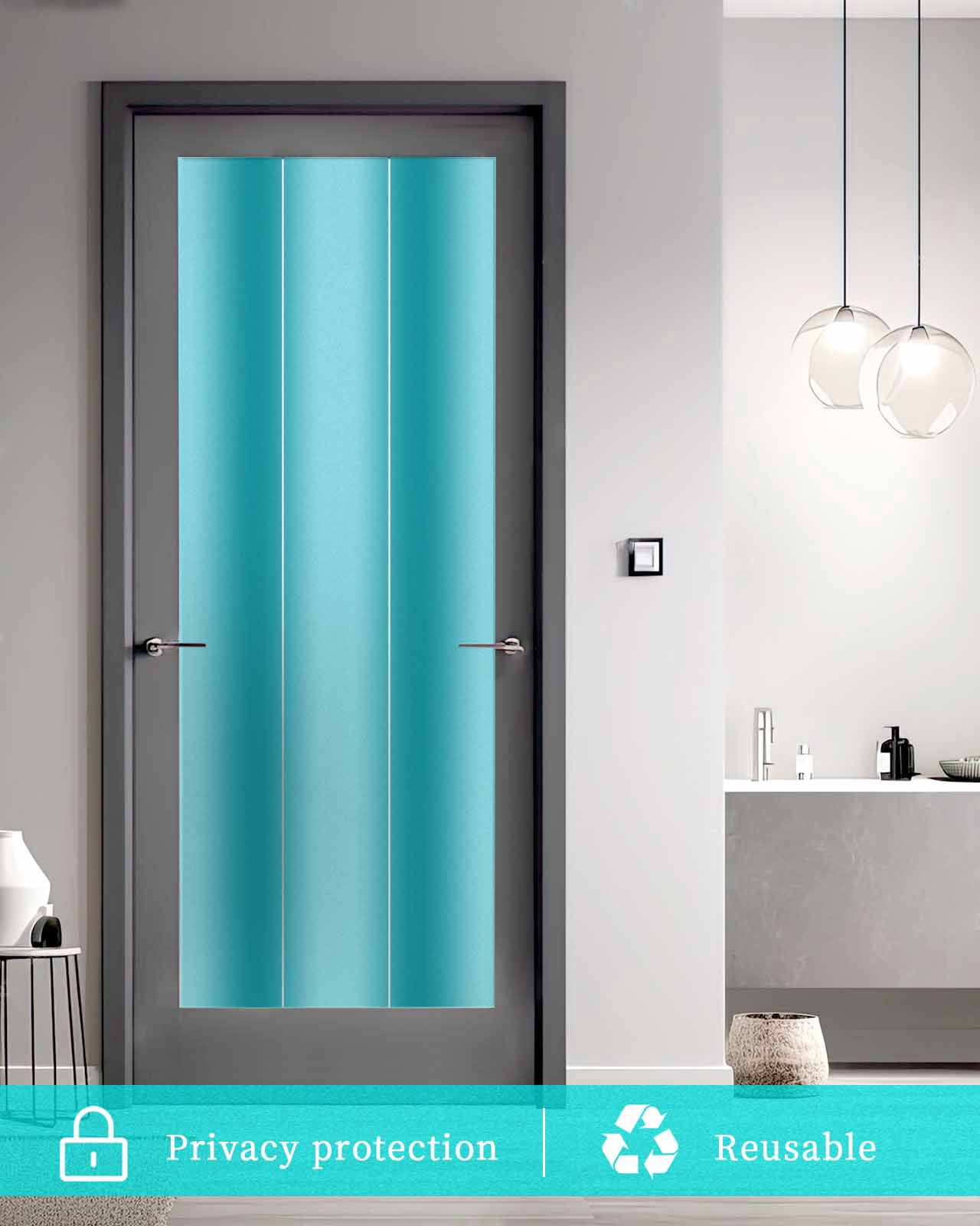 Window Privacy Film Turquoise Ombre Stained Glass Window Film Decorative Sun Block Window Cover Modern Abstract Art Window Clings Static Adhesive Sticker for Bathroom 23.6"x59"