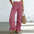 thumbnail image 2 of Kvture Women's Wide Leg Pants Drawstring Elastic High Waisted Ruffle Hem Palazzo Pants with Pocket Hot Pink Pant M, 2 of 5