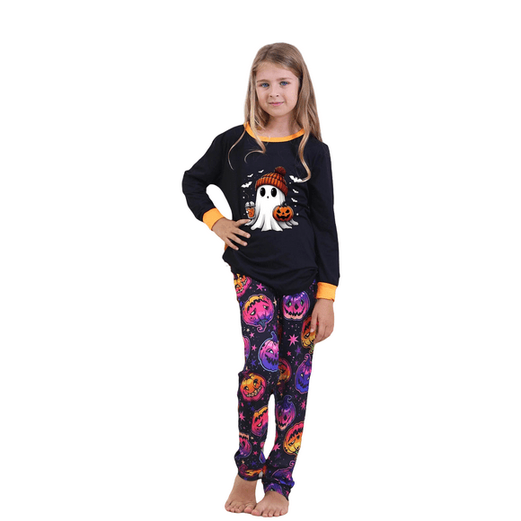 GPOECD Family Matching Halloween Printed Pajamas Set Cozy Plaid Sleepwear Home Outfit For Parents Kids Comfortable Loungewear Black,9Y