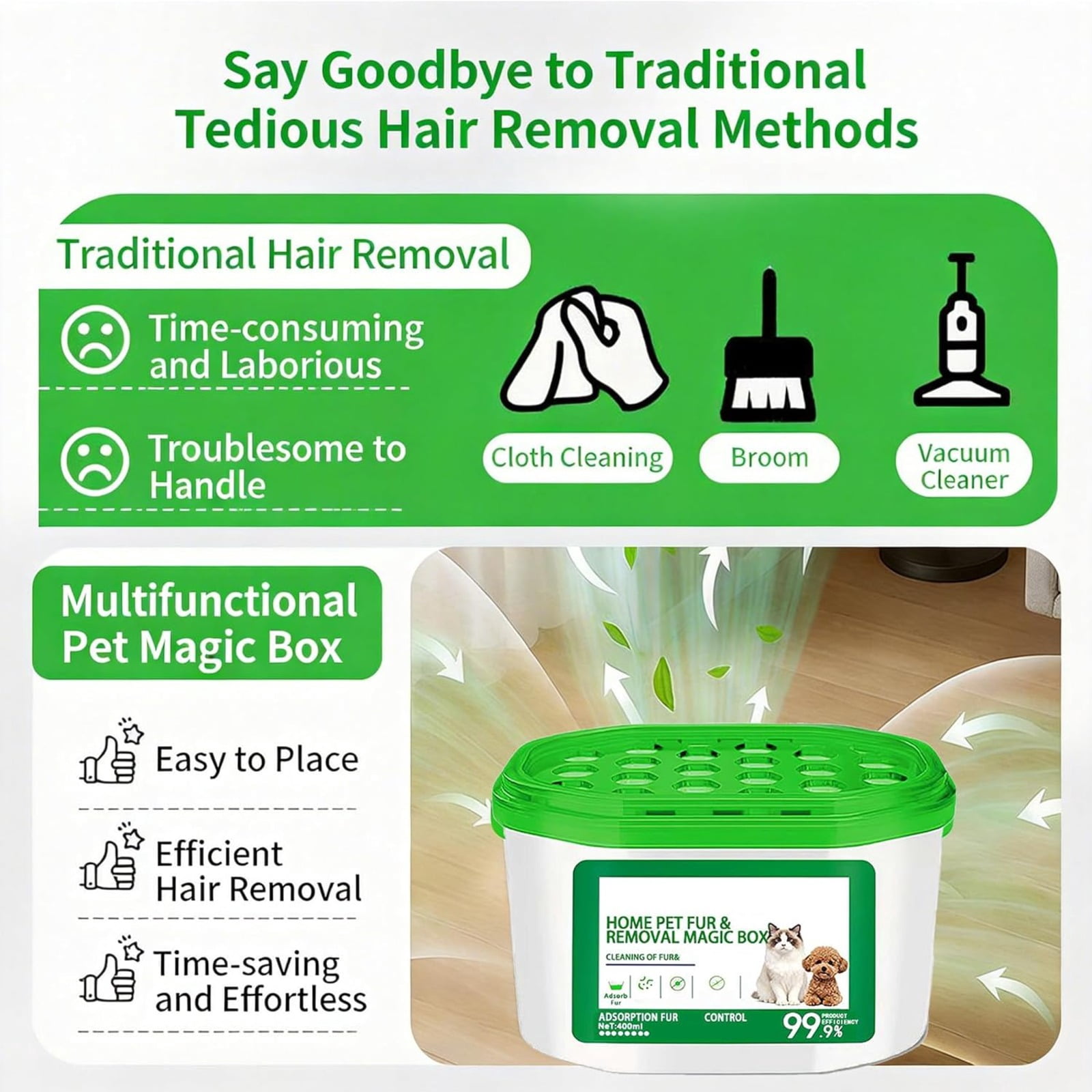 Home Pet Fur & Odor Removal Magic Box, 360° All-Aroundcoverage, Pet Hair Removal Magic Box, Indoor Air Purification Dust Removall Magic Boxes, for Bedroom, Living Room, Home, Pet Areas (5PCS)