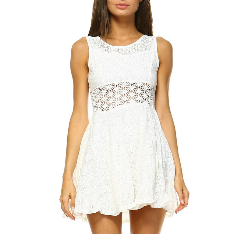White Mark Juniors' Crochet Fit And Flare Mini Dress White Mark Juniors' Crochet Fit And Flare Mini Dress