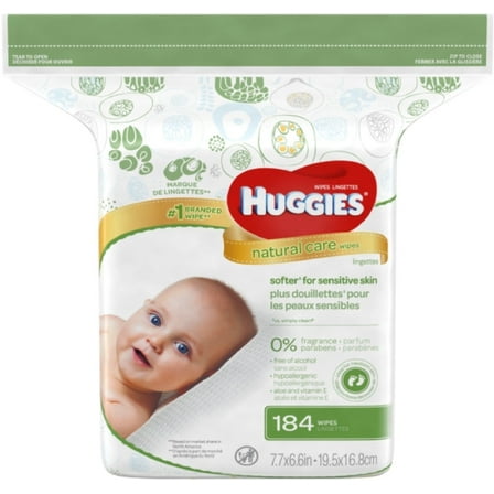 Huggies Natural Care Fragrance Free Baby Wipes, 552 Total Wipes 184 Count