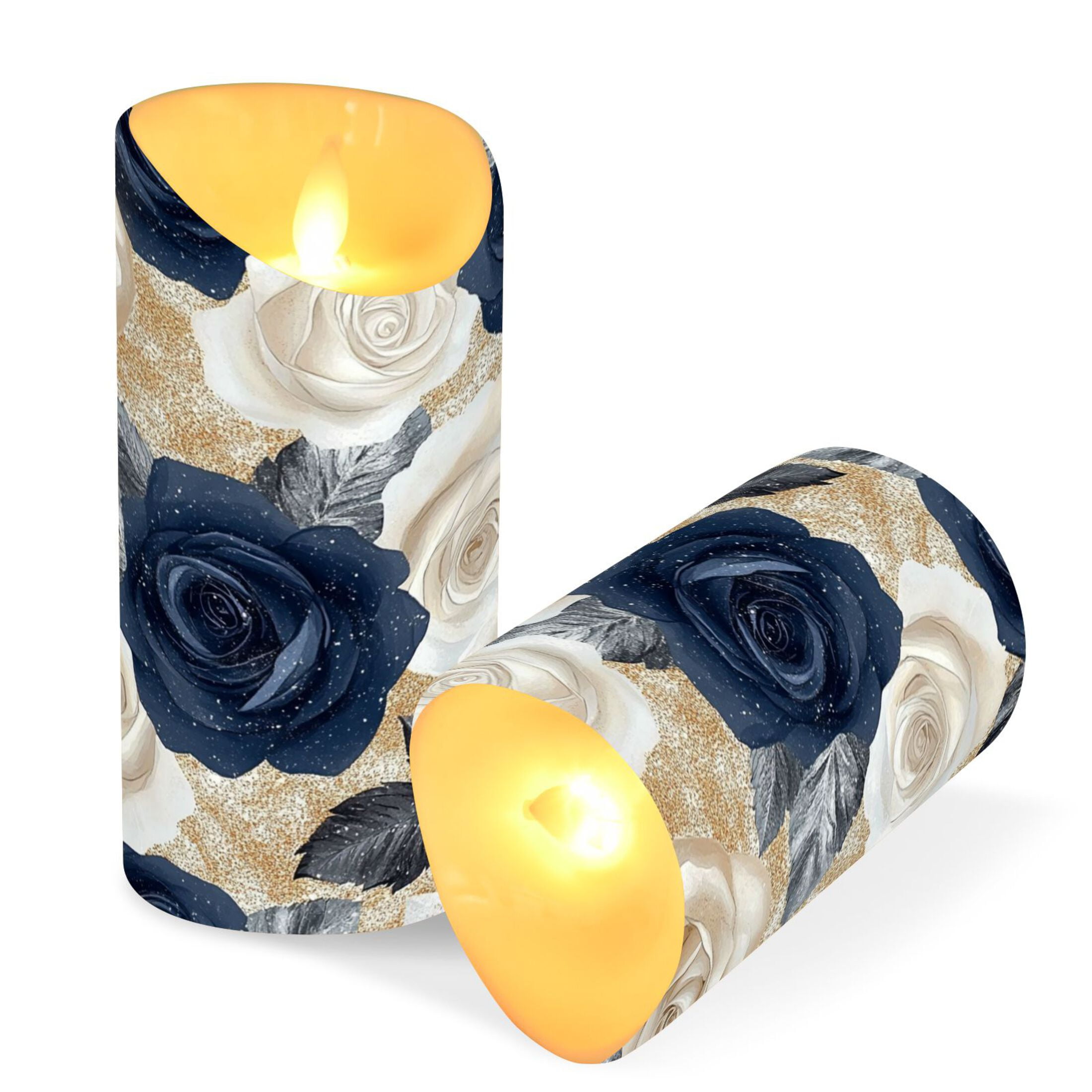 Wobogo Luxurious Floral Flameless Candles with Remote Battery Operated Flickering LED Candles with Timer 2/4/6/8H Medium Size
