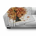 thumbnail image 3 of Fall Soft Flannel Fleece Blanket, Curvy Tree with Various Different Falling Leaves Cartoon Style Illustration, Cozy Plush for Indoor and Outdoor Use, 60" x 80", Yellow Orange Black, by Ambesonne, 3 of 6