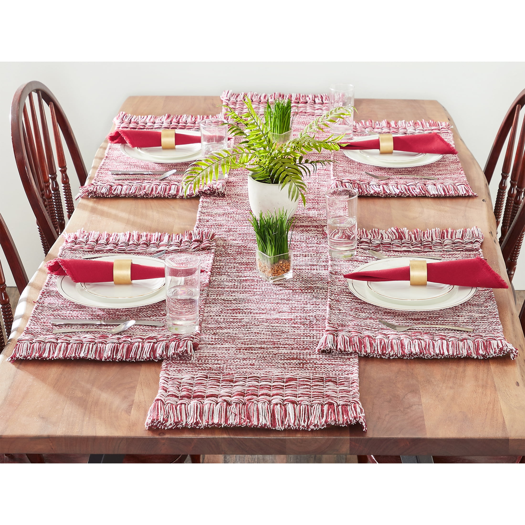 Mainstays Woven Fringe 13" x 19" Unknown Fibers Rusty Brick Placemats (4 Pack)