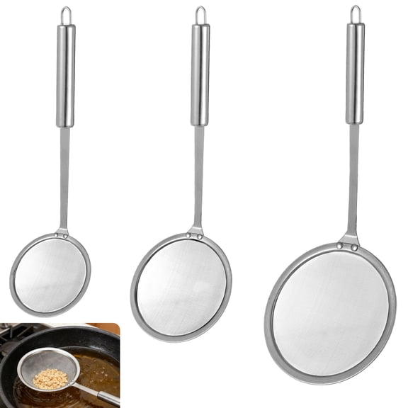 3 Pcs Fine Mesh Skimmer Spoon Set, 304 Stainless Steel Oil Filter Strainer Ladle, Multi-Functional Kitchen Cooking Mesh for Skimming Grease and Foam, 3 Sizes
