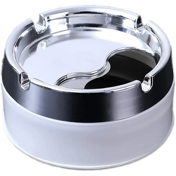 Sealed Windproof Ashtray,Stainless Steel Ashtrays for Cigarettes,Rotating Lid Convenient Smokeless Ashtray Cigar Ash Trays for Patio,Outdoor or Indoor,Home Office Decoration (White)