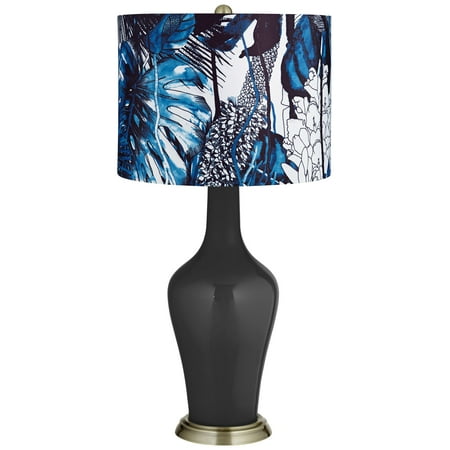 Color + Plus Tricorn Black Blue Leaves Shade Anya Table Lamp