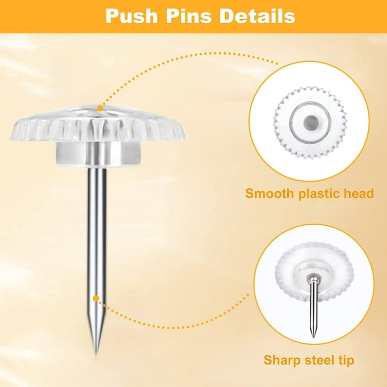 JIKIOU Push Pins Tacks 800 Count in Reusable Box, Standard Clear Thumb Tacks Steel Point and Clear Plastic Head for Wall Corkboard Map Calendar