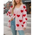 thumbnail image 2 of Women Love Heart Graphic Oversized Sweaters Valentine Cute Cardigan V-neck Open Front Button  Mid Length Jacket, 2 of 8