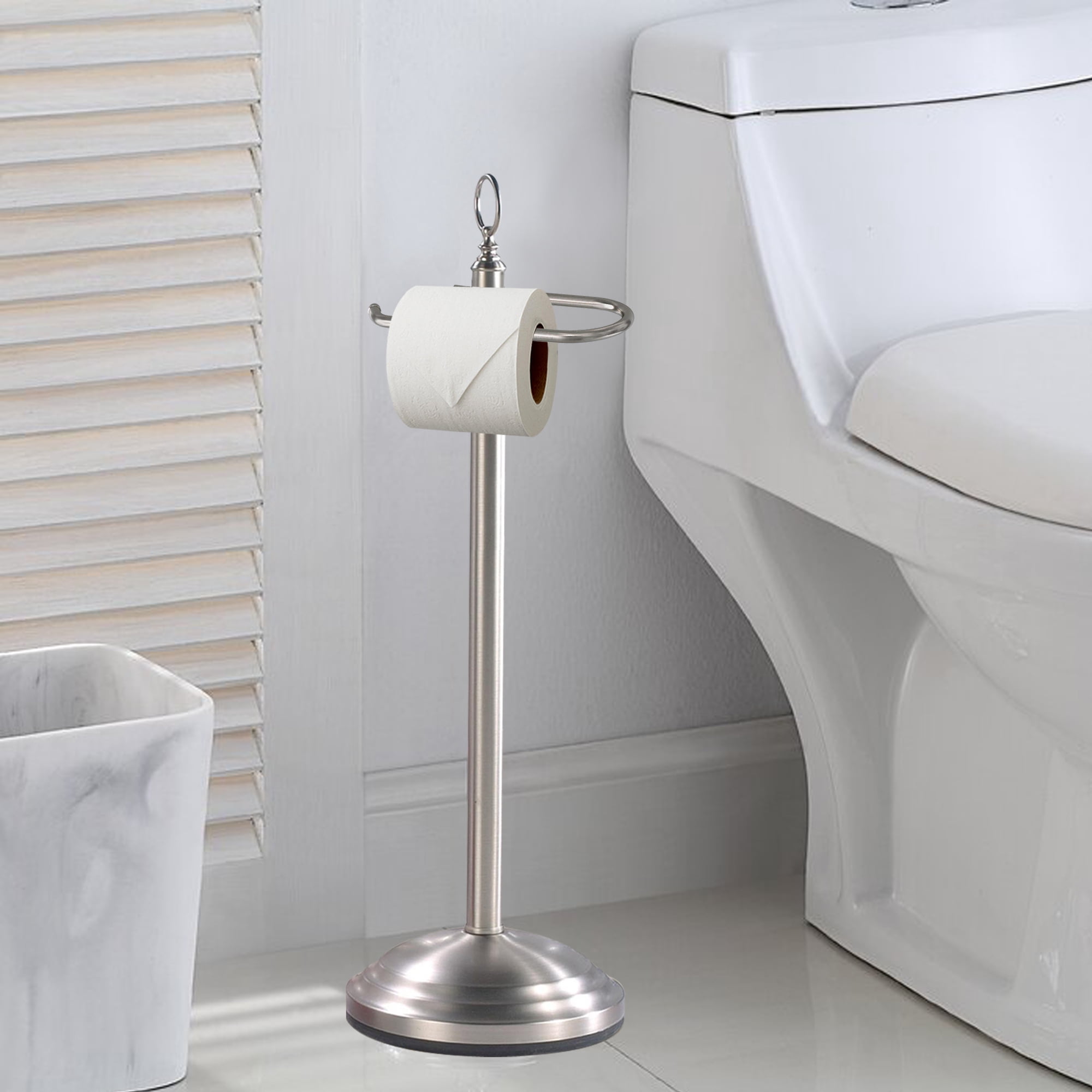 nu steel Stainless Steel Freestanding Toilet Tissue Paper Roll Holder & Dispenser for Bathrooms & Storage, brushed TGN13H