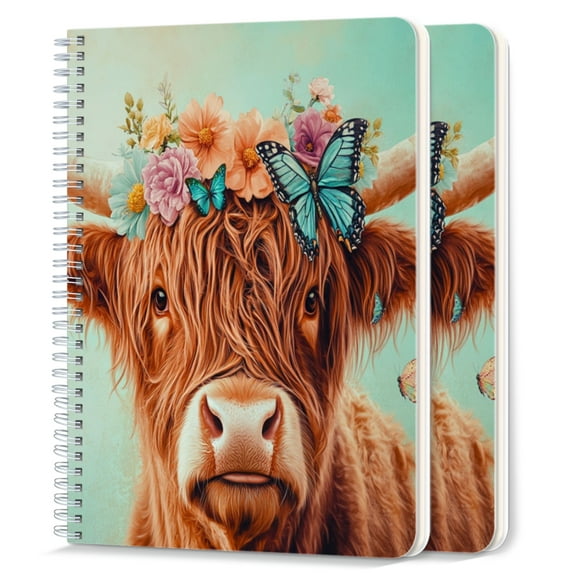 Spiral Journal Notebook,50 Sheets A5 College Ruled Notebook/Journal 2 Pcs for School Office Home - Cute Highland Cow