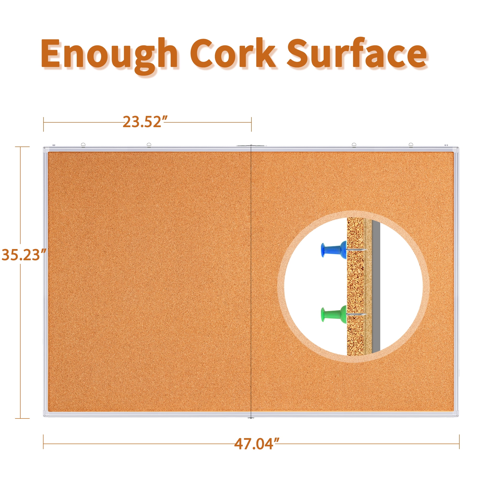 maxtek Large Cork Board 48 x 36 in, Bulletin Board for Walls, 4'x 3' Extra Aluminum Framed Corkboard, Foldable Wall Mounted Pin Memo Notice Cork Board for Office, Home Wall Display