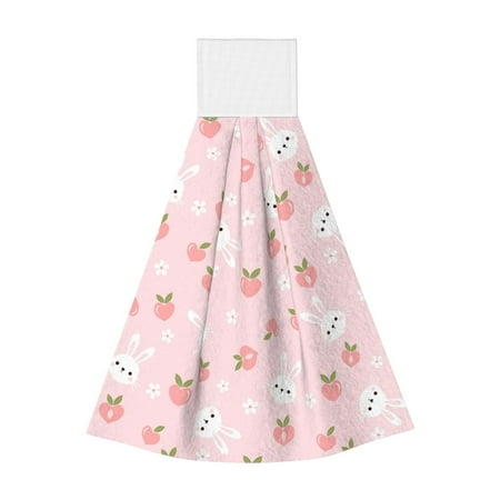 

Jgfou Rabbit And Peach Print Coral Fleece Microfiber Hanging Hand Towel Soft Premium Dishcloths Multi-Purpose Dust and Stain Removal Cleaning Supplies