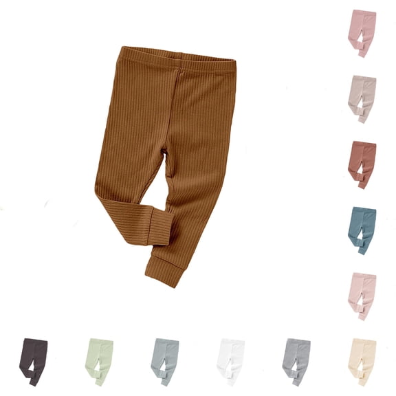 WAYUTE Toddler Ribbed Knit Leggings Elastic Waistband Stretch Slim Fit Solid Color Cotton Blend Soft Kids Bottoms Casual Dailywear,Coffee,Size 0 M-3 M