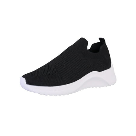 

UKAP Ladies Sock Sneakers Slip On Flats Knit Upper Walking Shoes Non-slip Casual Shoe Women Mesh Breathable Black 8