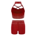 thumbnail image 4 of Hansber Kids Girls Ballet Jazz Dance Outfit Sparkle Rhinestones Yoga Workout Crop Top with Shorts Set Burgundy 6, 4 of 5