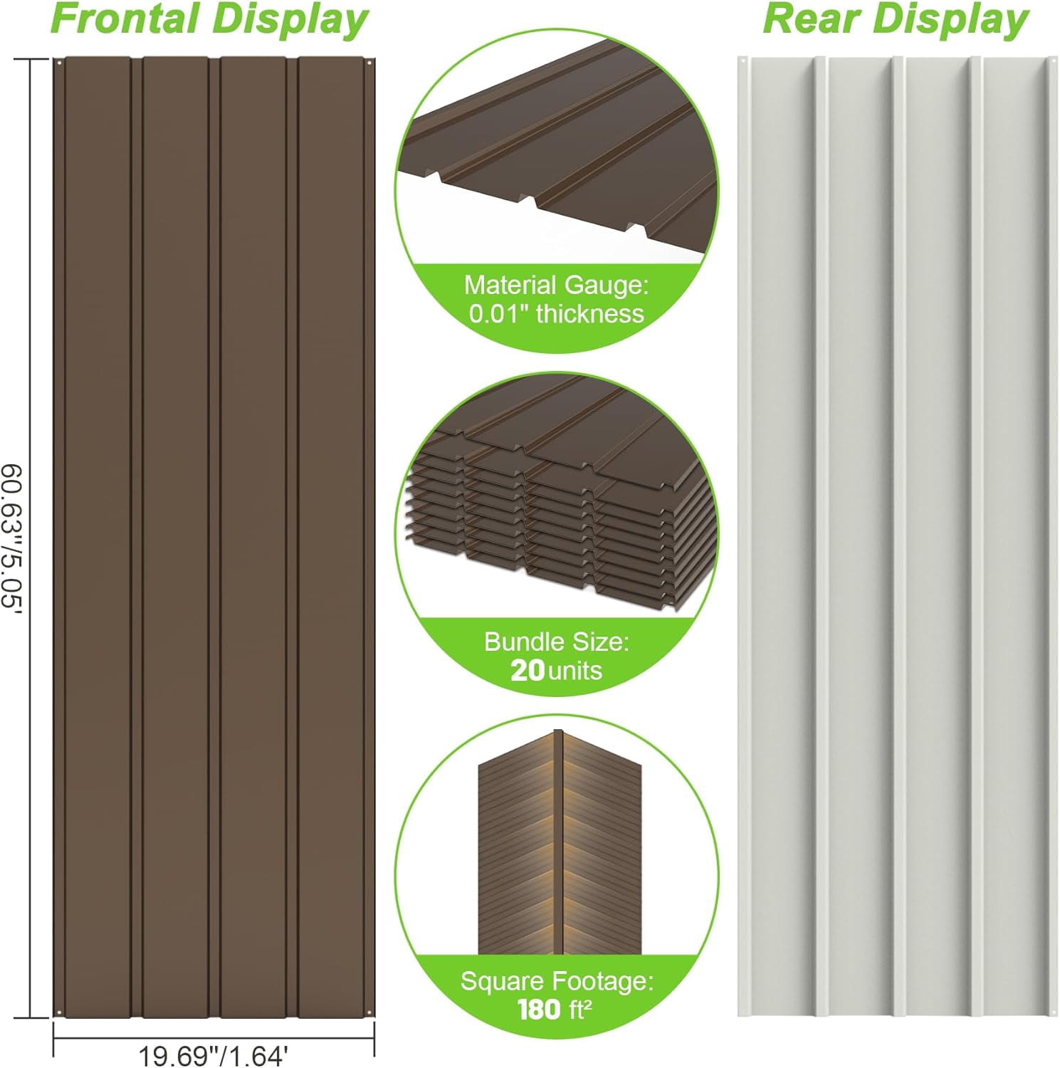 20 PCS Brown Corrugated Galvanized Metal Roofing Panels with 120 Steel Screws, Waterproof Rustproof Metal Siding for Pergola Gazebo Shed Garage