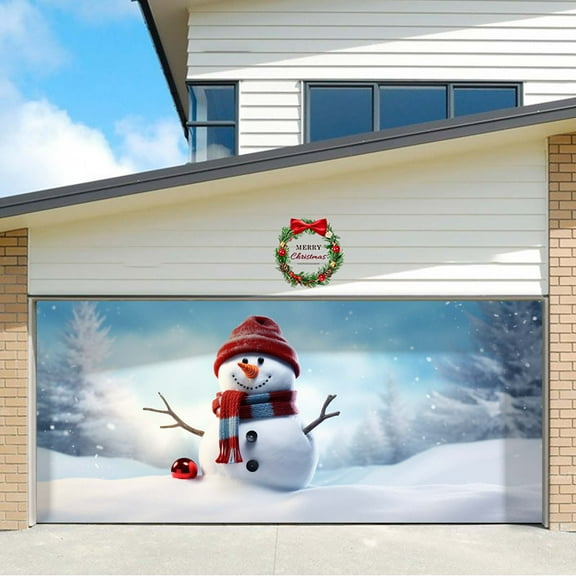 Christmas Garage Door Decoration Christmas Garage Door Banner Mural Cover 7X16 Ft Large Snowman Sign For Christmas Holiday Party Flags_ Banners & Accessories Easy To Use