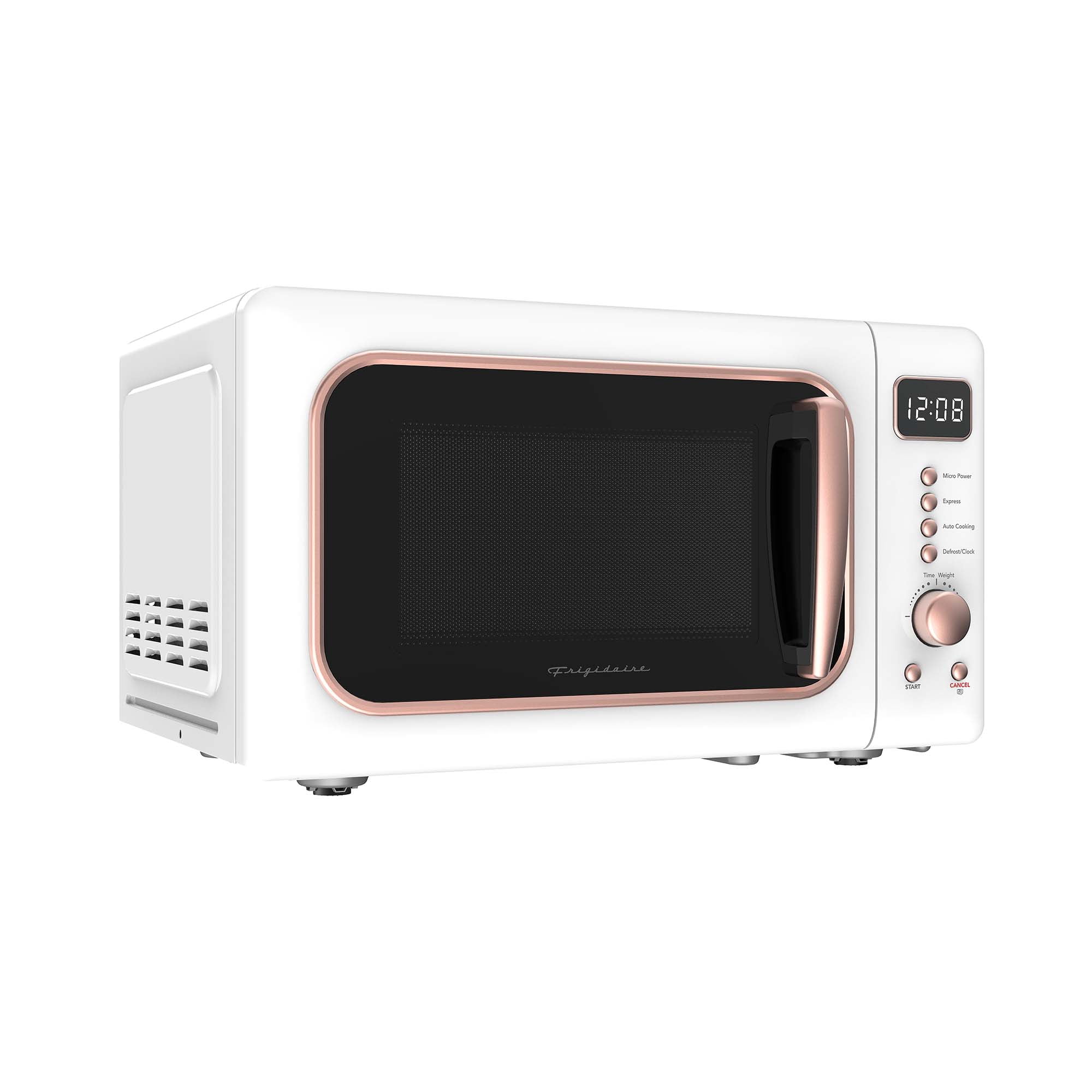 Frigidaire 0.7 Cu. Ft. 700 Watt Retro Countertop Microwave Oven, White and Rose Gold