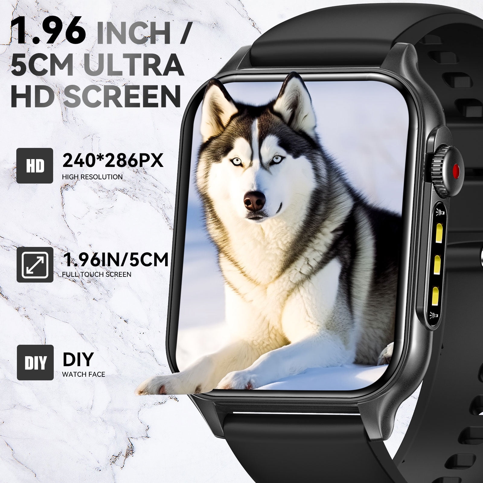 VOPOCO P6P 1.96" HD Touch Screen 100+ Sports Modes Smart Watches for Men Women (Answer/Make Call) with LED Flashlight, Waterproof Fitness Tracker for iOS Android