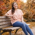 thumbnail image 3 of GRACE & GRANDEUR Women's Plus Size Keyhole Neck Flared Short Sleeves Floral Chiffon Shirt Blouses 1X Pink, 3 of 9