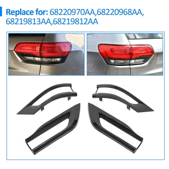 Furulu Gloss Black Tail Light Lamp Cover Trim Bezel For 2014-2021 Jeep Grand Cherokee