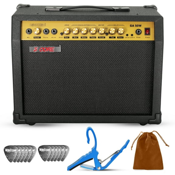 5 Core Guitar Amp 50 Watt Electric Amplifier w Built in 8" Speaker Portable Mini Amps w Aux