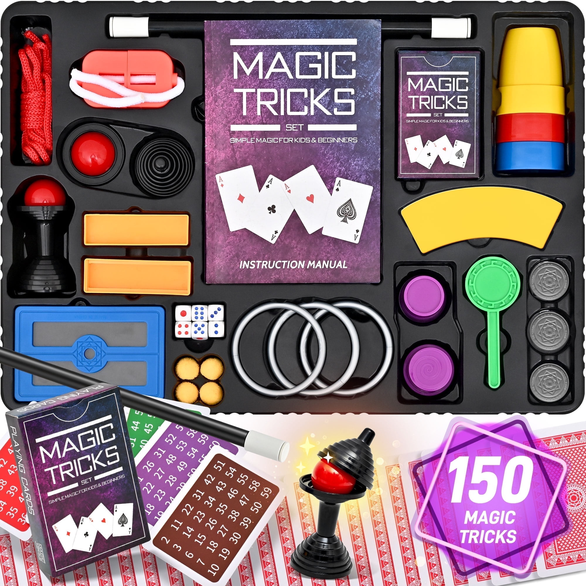 TOPFOX Magic Tricks Set, 150 Easy Tricks for Kids, Magic Wand