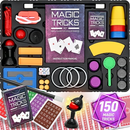 TOPFOX Magic Kit - 150 Amazing Magic Tricks for Kids, Easy Range for Beginner, Cool Gift with Wand, Balls, Coins for Boys and Girls