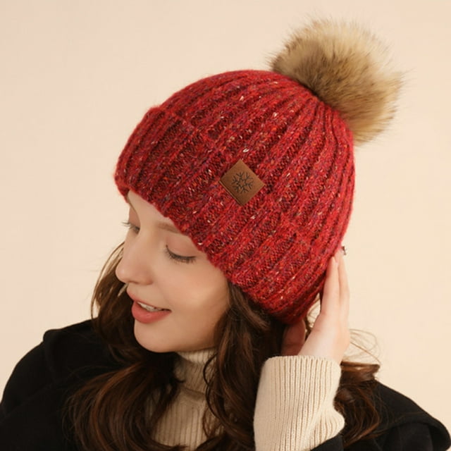 Chapeaux Bombers à Moins de 10$ Rouges pour Femmes Chapeau d'Hiver Chaud Décontracté en Peluche Crochet Multicolore Casquettes de Baseball en Tricot