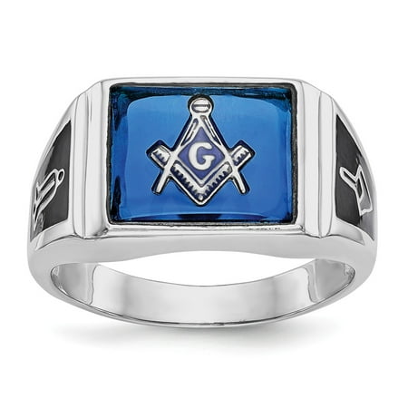 Men's 14K White Gold Synthetic Blue Spinel Masonic Ring