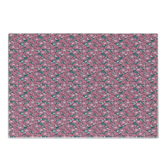 Floral Cutting Board, Abstract Pink Flower Blossoms Swirl Tendrils Peonies Print, Decorative Tempered Glass Cutting and Serving Board, in 3 Sizes, by Ambesonne