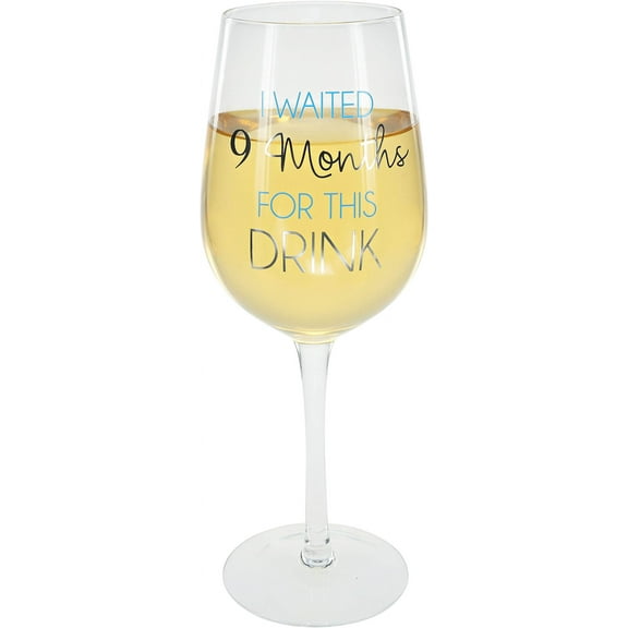 Pavilion Gift Company 61165 I Waited 9 Months For This Drink 16 Oz Funny New Mom Blue Stemmed Wine Glass