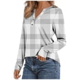 thumbnail image 4 of zbxnLI Womens Long Sleeve Shirts V Neck Button Tops Plaid Shirt Ladies Dressy Casual Blouse Trendy Work Clothes, 4 of 7