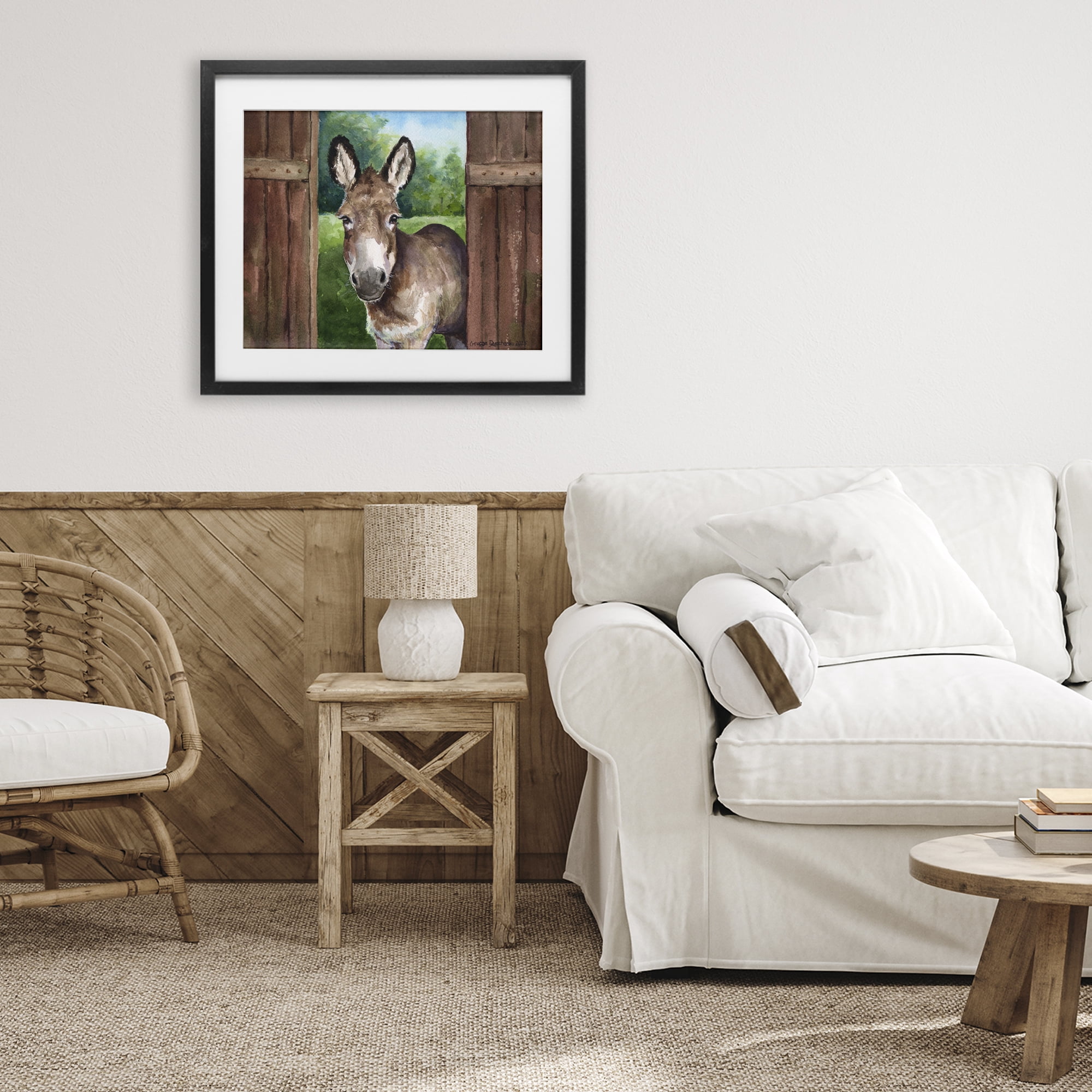 Stupell Industries Donkey in Wooden Gate Black Framed Print Under Glass, design by George Dyachenko